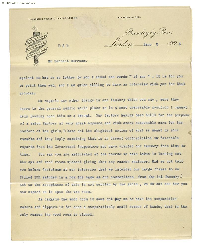 Letter from Charles Bell, Managing Director of Bell's, re: wage rates,  2 January 1894, (page 2)