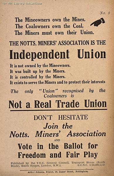 The Nottinghamshire Miners' Association, TUC leaflet, 1928