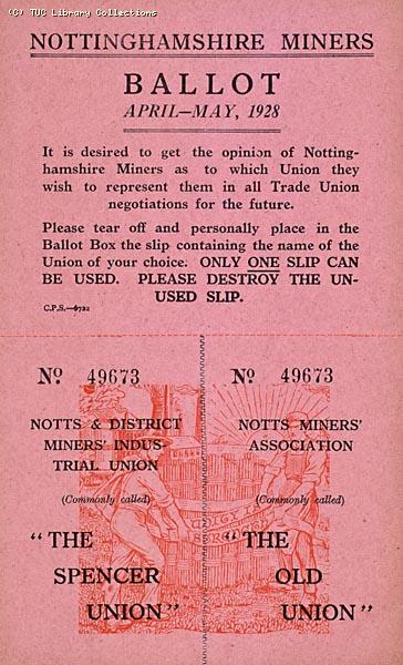 Nottinghamshire Miners Ballot Slip, 1928