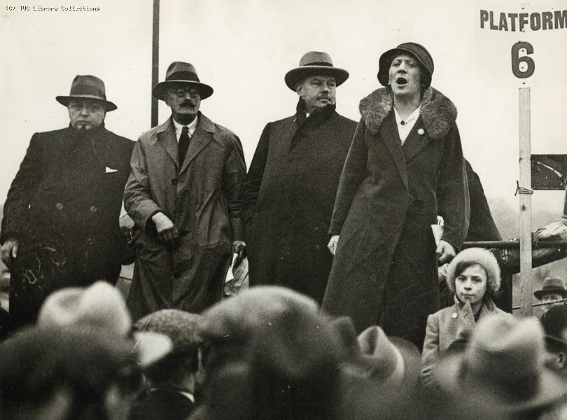 Barbara Gould speaking at TUC National Unemployment Demonstration,  February 1933