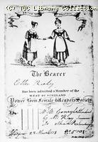 Membership card for the West of Scotland Power Loom Female Weavers Society, 1833