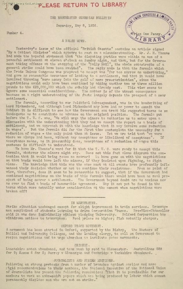 Manchester Guardian Bulletin, 8 May 1926