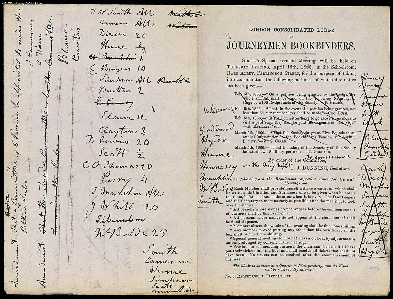 London Bookbinders Minutes, 1866