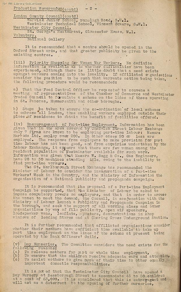 Westminster Trades Council - Production Memorandum, 1 October 1942