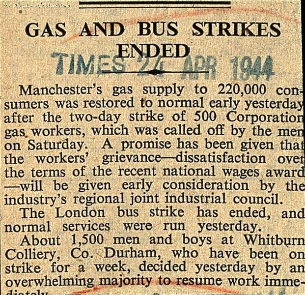 Gas and bus strikes ended, 1944