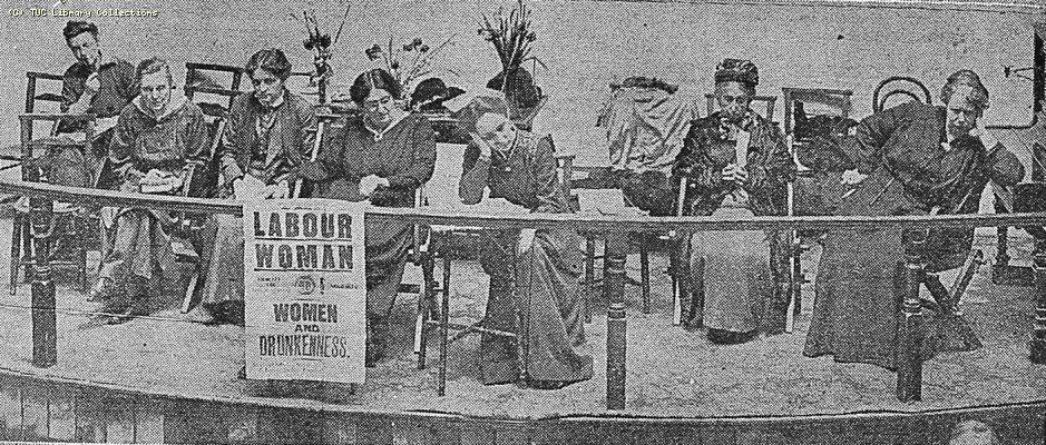 Photograph from the 'Daily Graphic' 26 January, 1916 of the platform at the annual conference of the Women's Labour League in Bristol