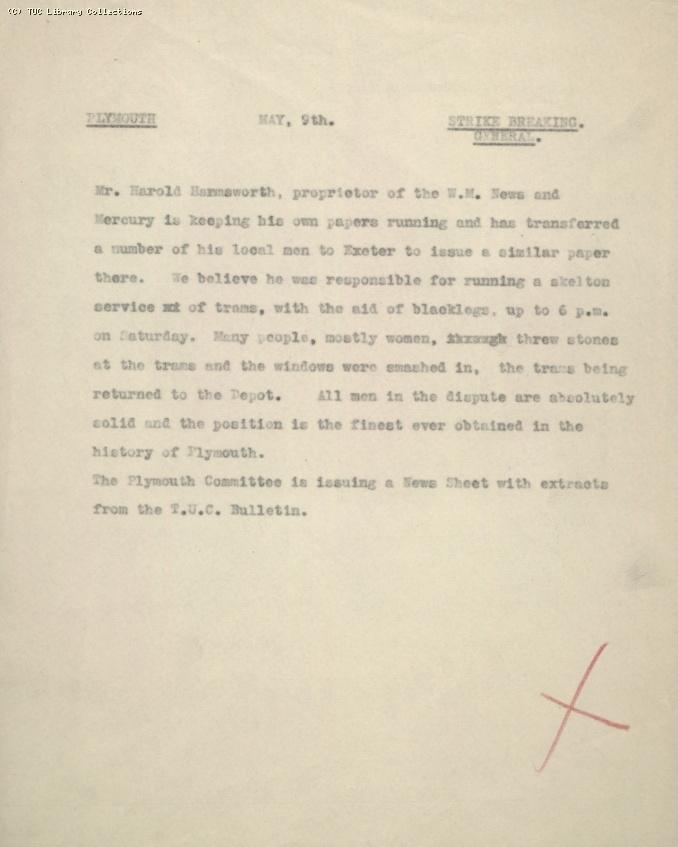 Intelligence Report - Plymouth, 9 May 1926