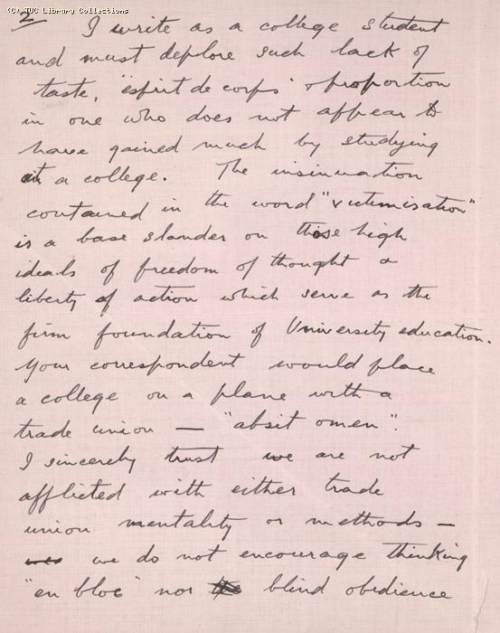 Letter from Oscar D. Plomer to the Editor - British Worker, 6 May 1926, re: allegations of victimisation at University College