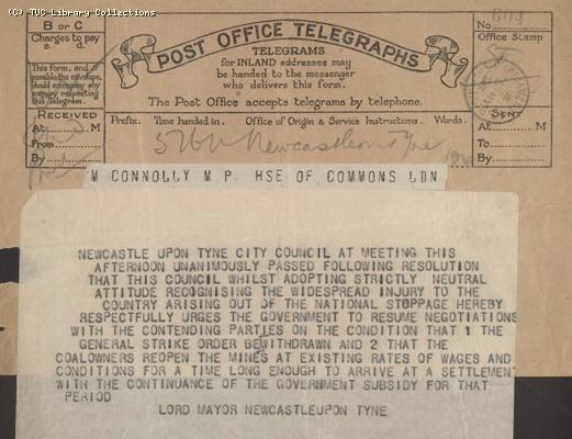 Telegram - Newcastle, 5 May 1926