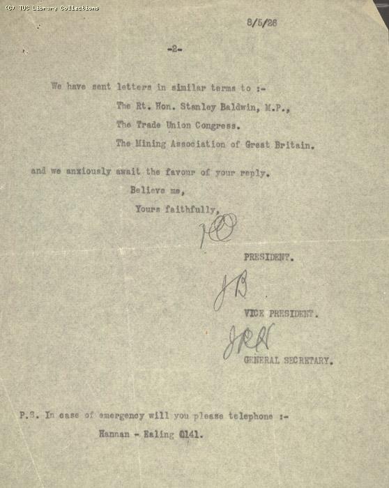 Letter - MFGB, 11 May 1926