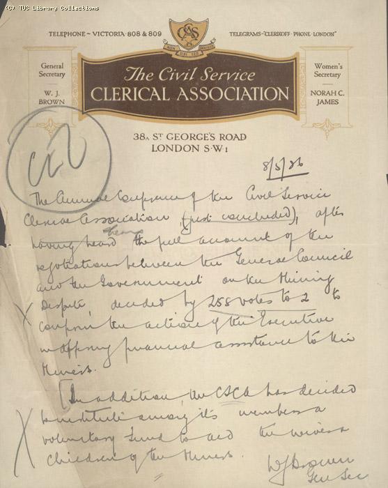 Letter - CSCA, 8 May 1926