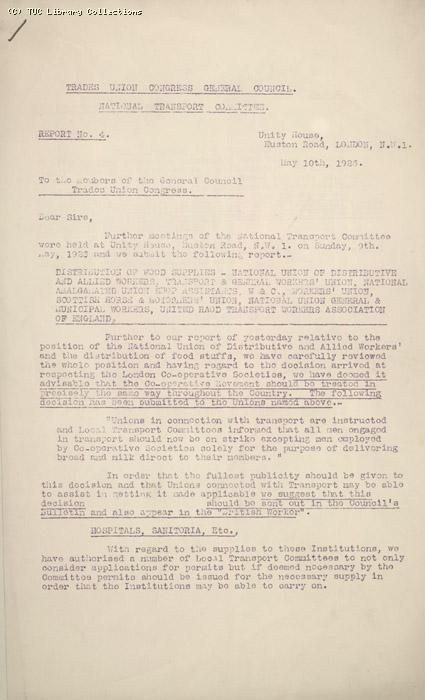 Report - Nat. Transport Ctte, No.4, 10 May 1926