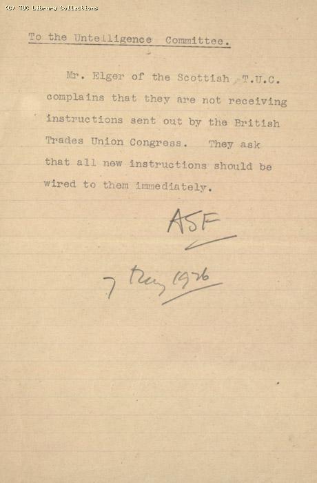 Note - To the Untelligence Ctte, 7 May 1926