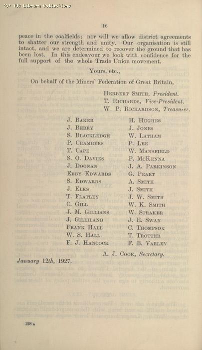 Statement - Miners Federation of Great Britain, Jan 1927