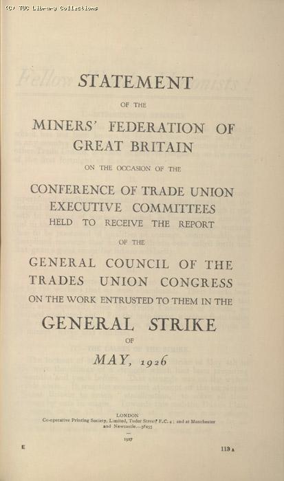 Statement - Miners Federation of Great Britain, Jan 1927