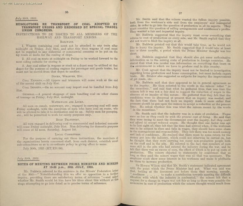Mining Crisis and National Strike,1925/26 - Copies of all Reports