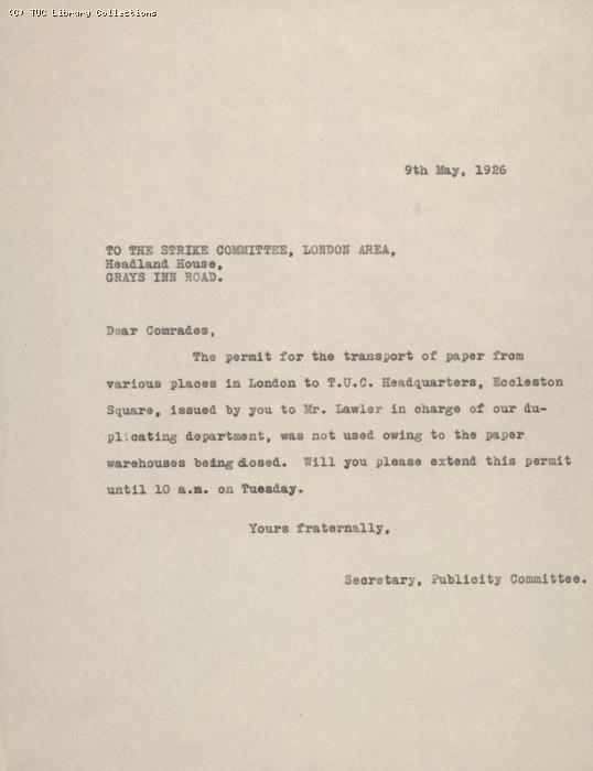 Letter - re Lawler 9 May 1926