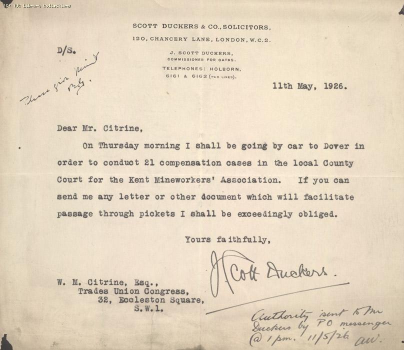 Letter - Ducker, 11 May 1926