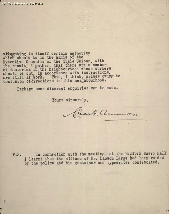 Letter - from C.G.Ammon 10 May 1926