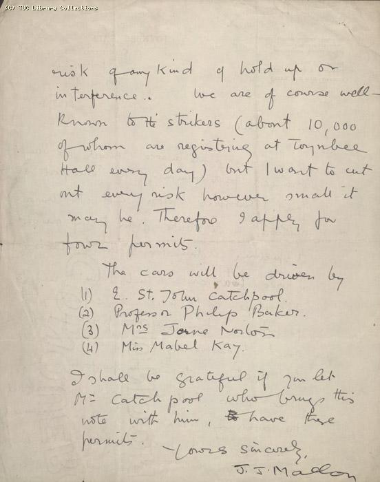 Letter - Toynbee Hall, 8 May 1926