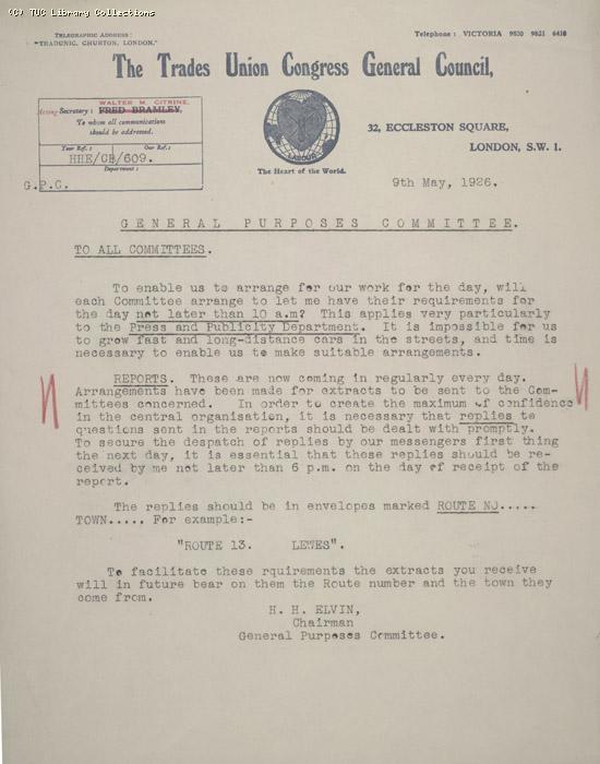 Letter - Ref HHE/CB/609 9 May 1926