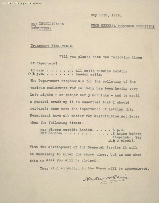 General Purposes committee, Transport time table  11 May 1926