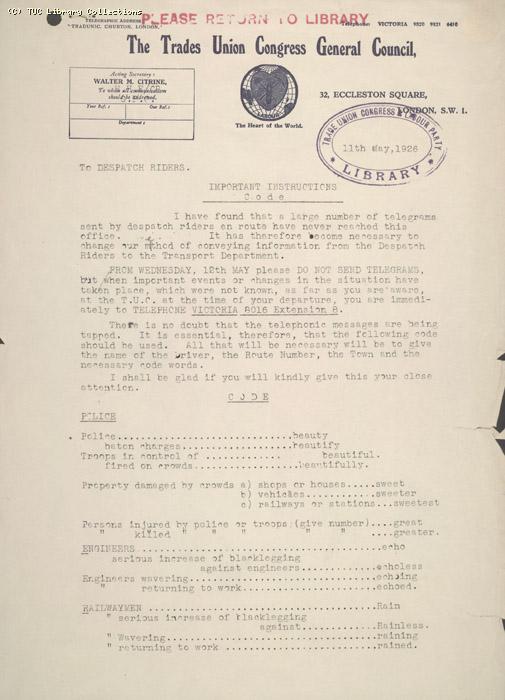 Memo - Code 11 May 1926