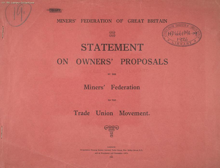 Miners Federation of Great Britain statement on owners proposal 27 April 1926