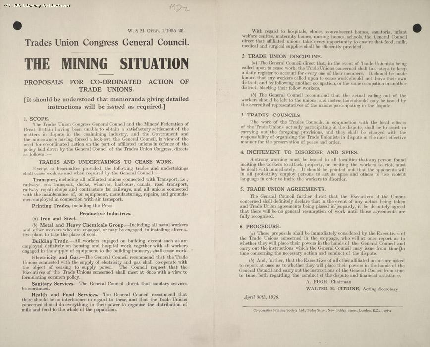 The Mining Situation proposals for action 29 April 1926