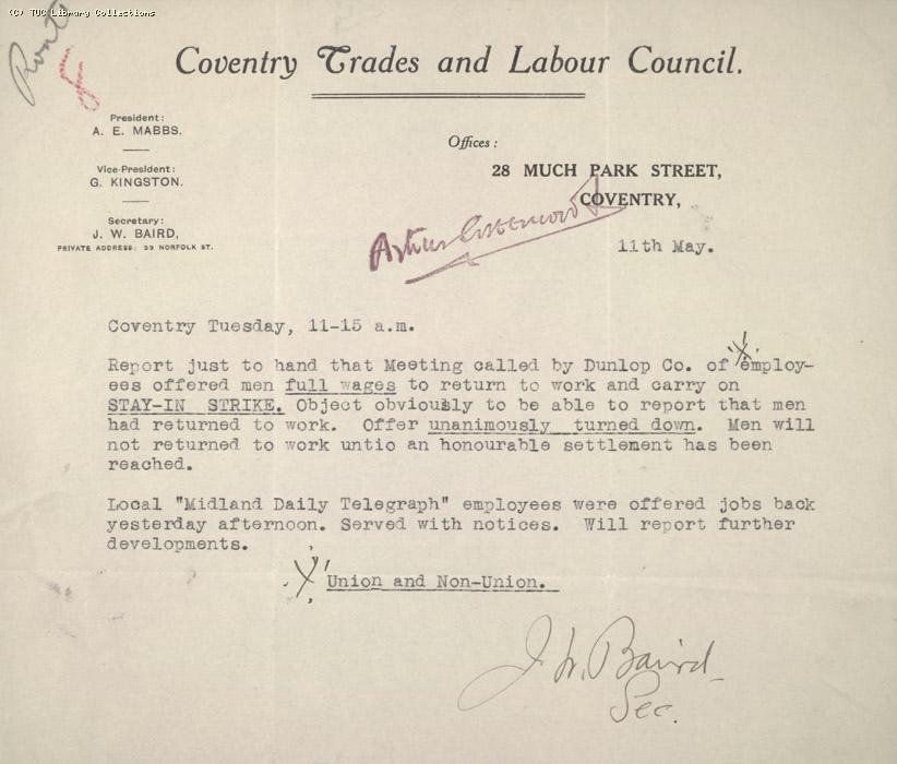 Report - Coventry Trades and Labour Council, 11 May 1926 (2)