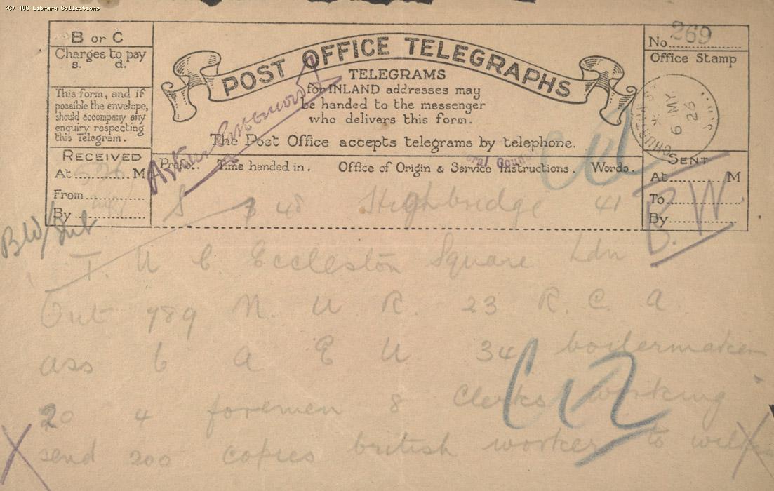 Telegram - Highbridge, 6 May 1926
