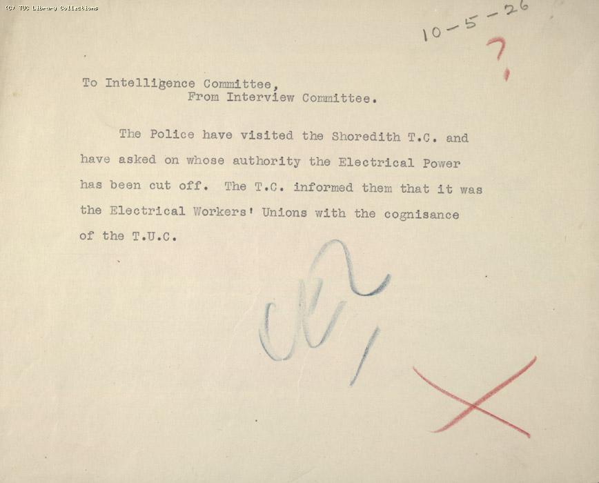 Note - Shoreditch To Intelligence Committee, 10 May 1926