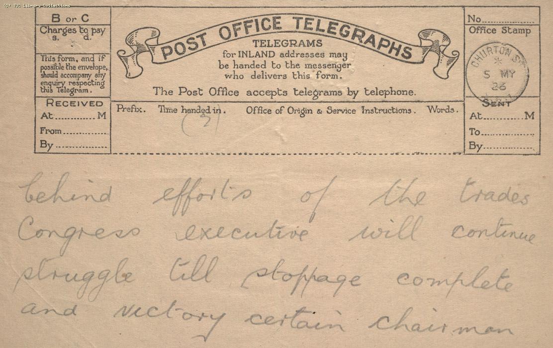Telegram - East Ham, 5 May 1926
