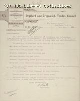 Letter - Deptford and Greenwich Trades Council, 6 May 1926