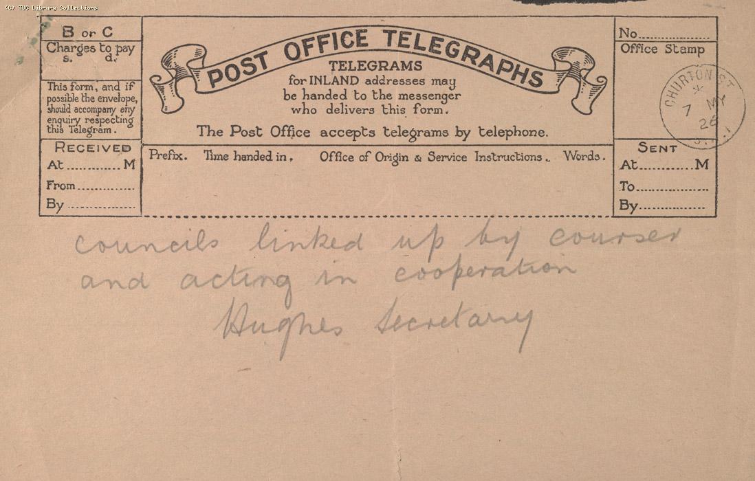 Telegram - Pontywaith, Rhondda, 7 May 1926