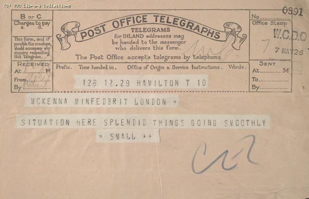 Telegram - Hamilton, 7 May 1926