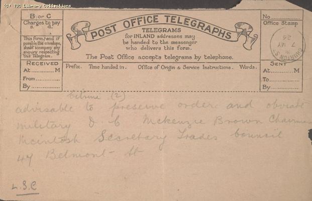 Telegram - Aberdeen, 7 May 1926