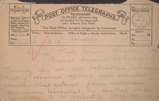 Telegram - Aberdeen, 7 May 1926