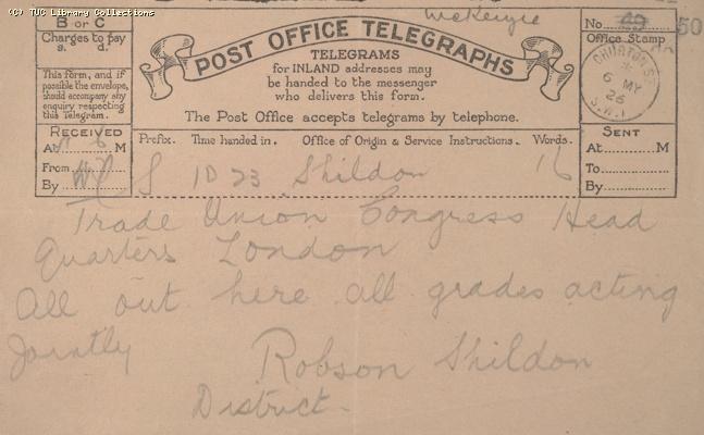 Telegram - Shildon, 6 May 1926