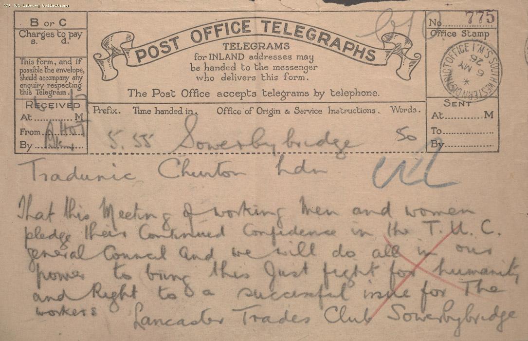 Telegram - Sowerby Bridge, 6 May 1926
