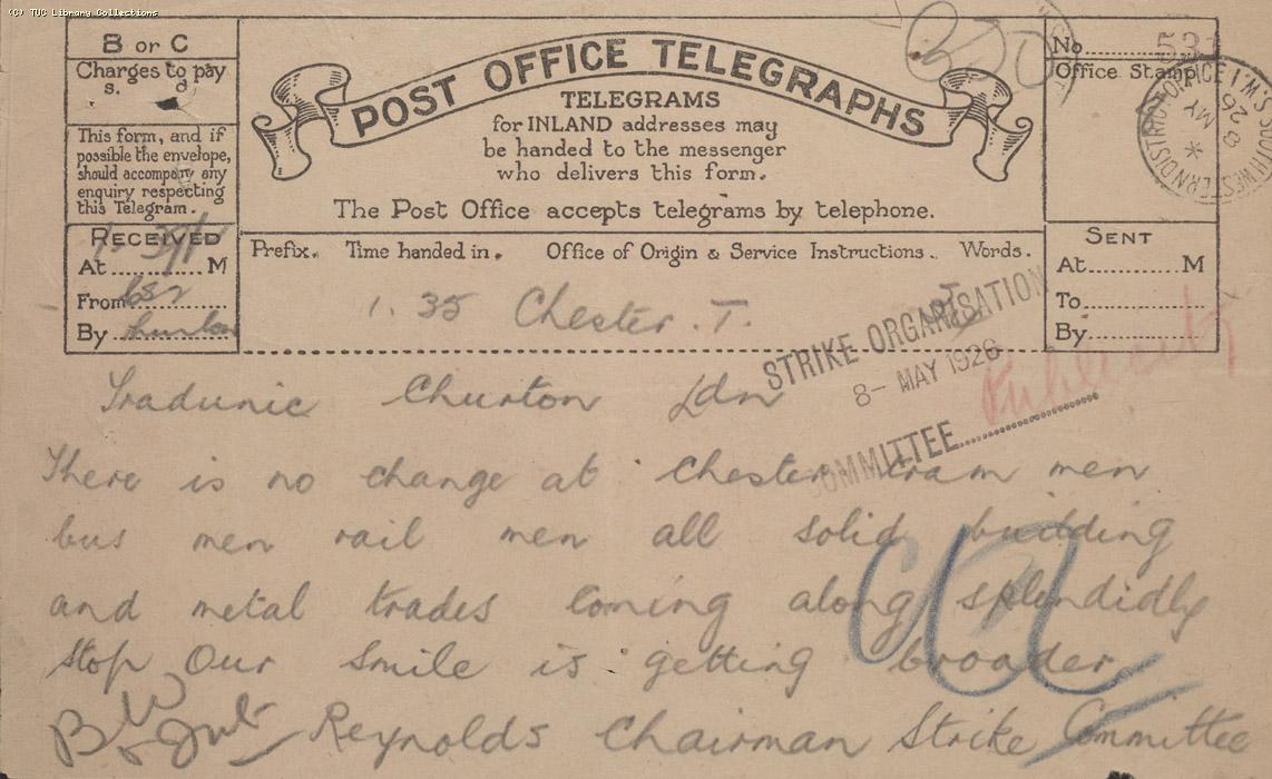 Telegram, Chester, 8 May 1926