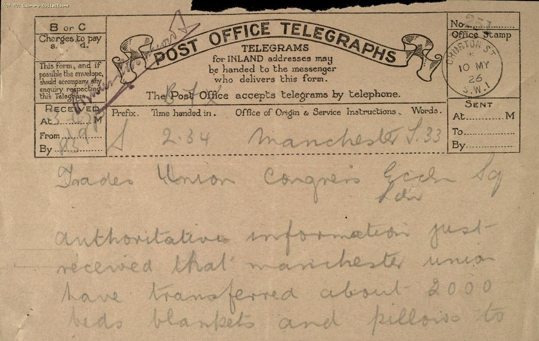 Telegram, Manchester, 10 May 1926 (2)