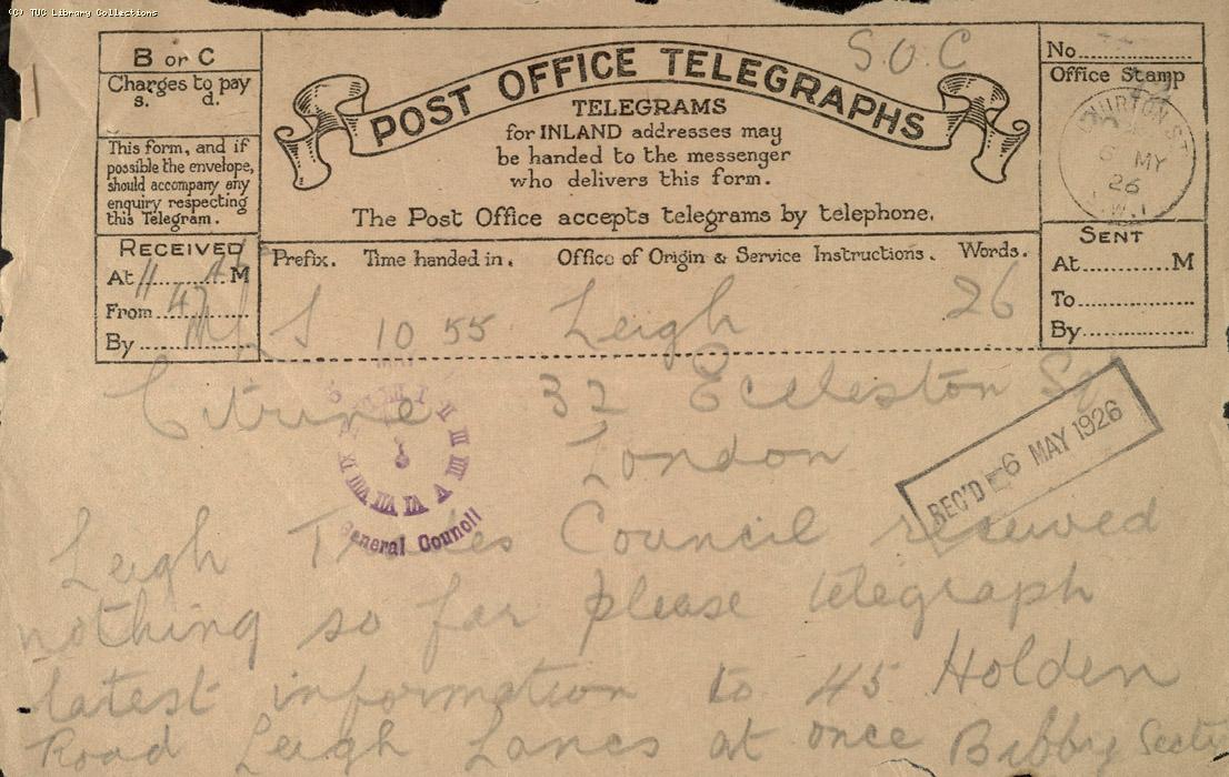 Telegram, Leigh, 6 May 1926