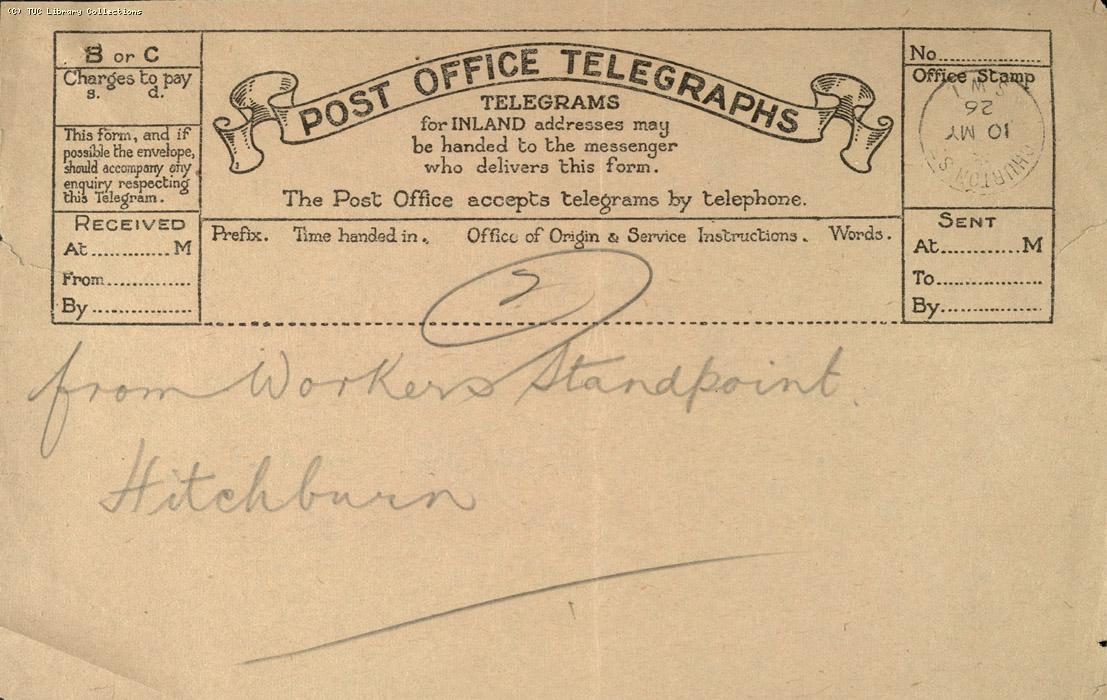 Telegram, Openshaw, 10 May 1926 (2)