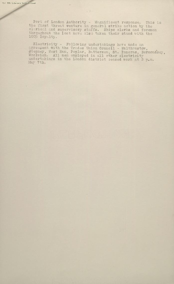 TUC Progress of Strike Report No.3, 8 May 1926