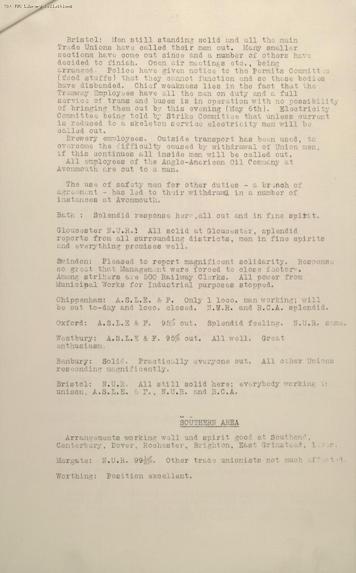 TUC Progress of Strike Report No.3, 8 May 1926