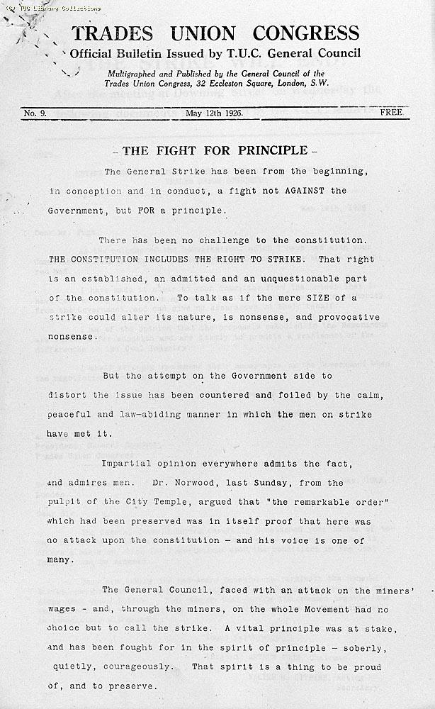 TUC Official Bulletin No. 9, 12 May 1926