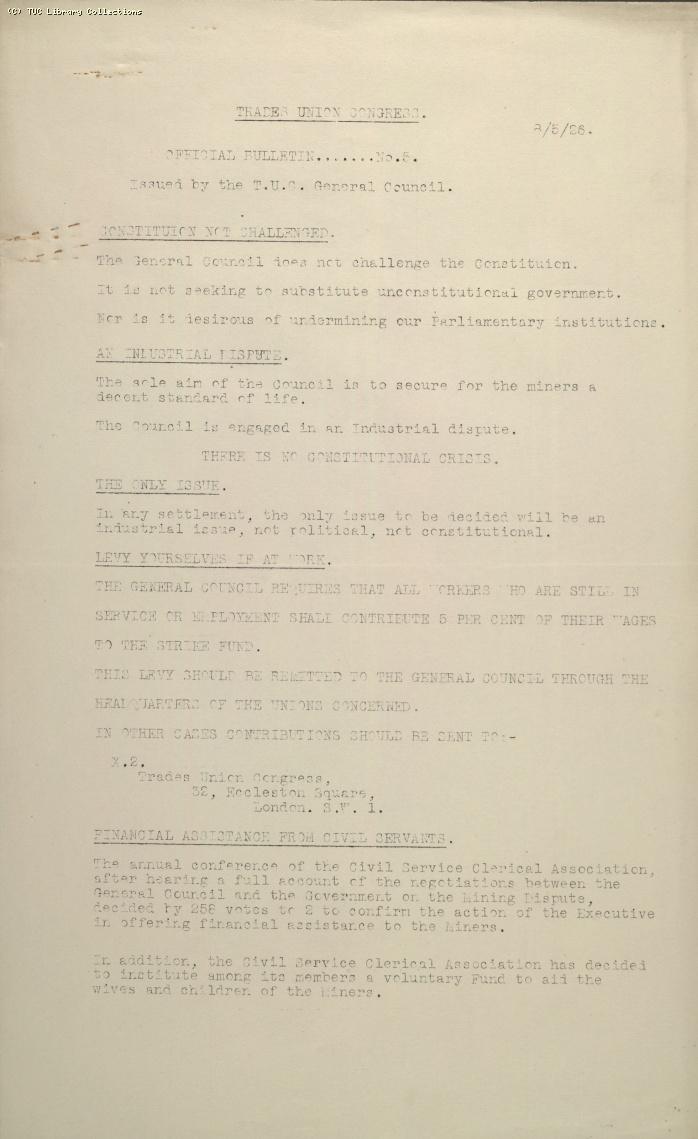 TUC Official Bulletin No.5, 8 May 1926
