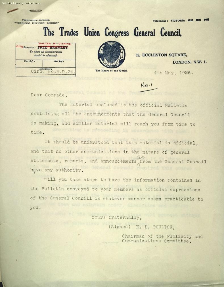 TUC Official Bulletin No.1, 4 May 1926