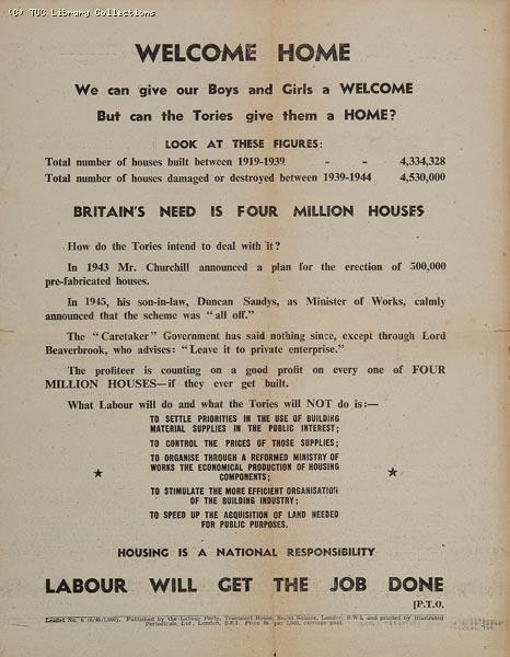 Welcome home - Labour Party leaflet, 1945